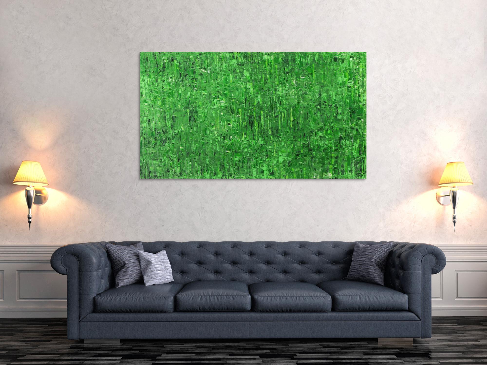 Abstraktes Gemälde auf Leinand grüne Farben handgemalt Modern Art zeitgenössisch