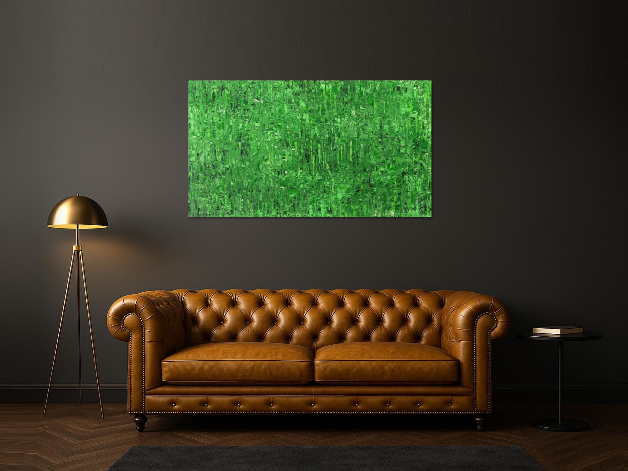 Abstraktes Gemälde auf Leinand grüne Farben handgemalt Modern Art zeitgenössisch