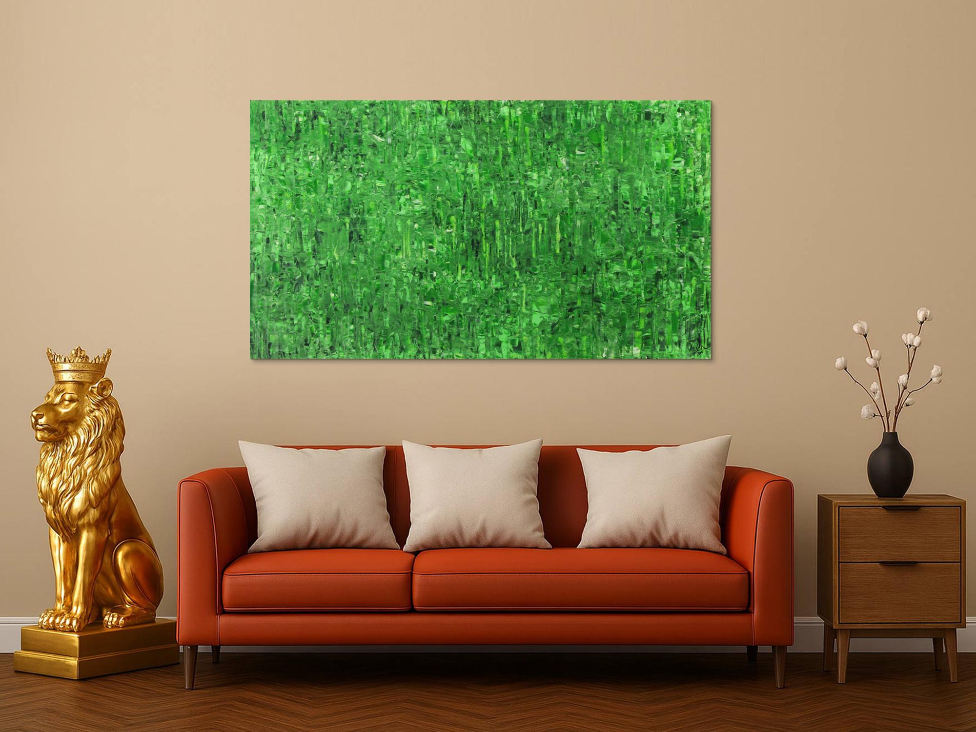 Abstraktes Gemälde auf Leinand grüne Farben handgemalt Modern Art zeitgenössisch