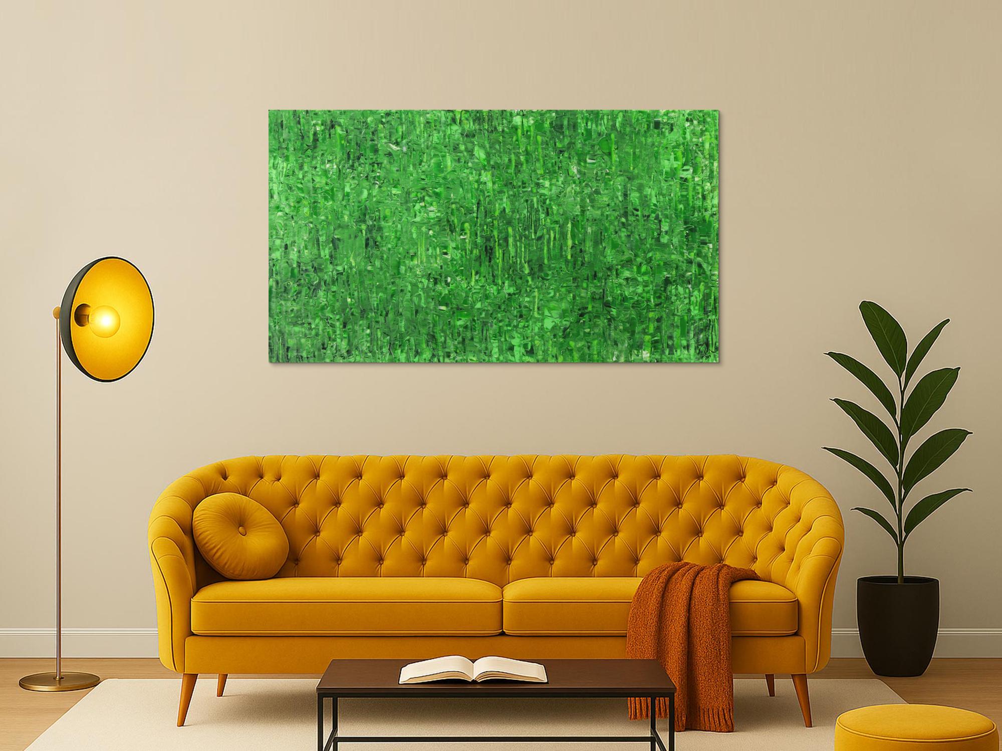 Abstraktes Gemälde auf Leinand grüne Farben handgemalt Modern Art zeitgenössisch