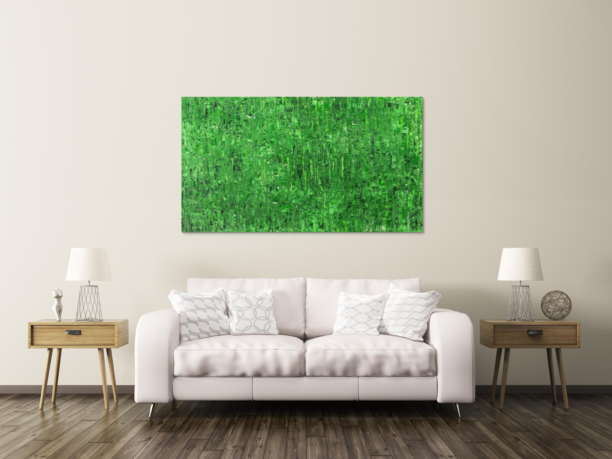 Abstraktes Gemälde auf Leinand grüne Farben handgemalt Modern Art zeitgenössisch