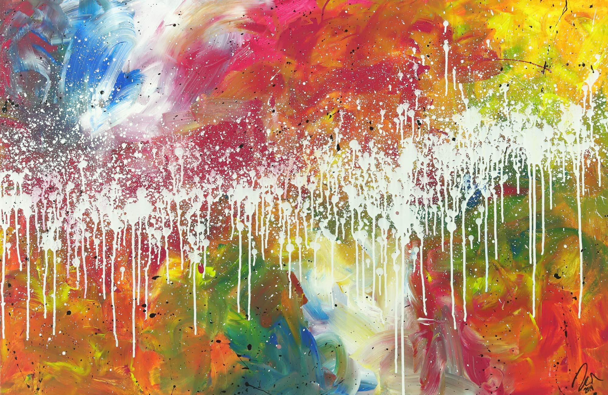 Modernes abstraktes Bild auf Leinwand handgemalt sehr bunt Modern Art