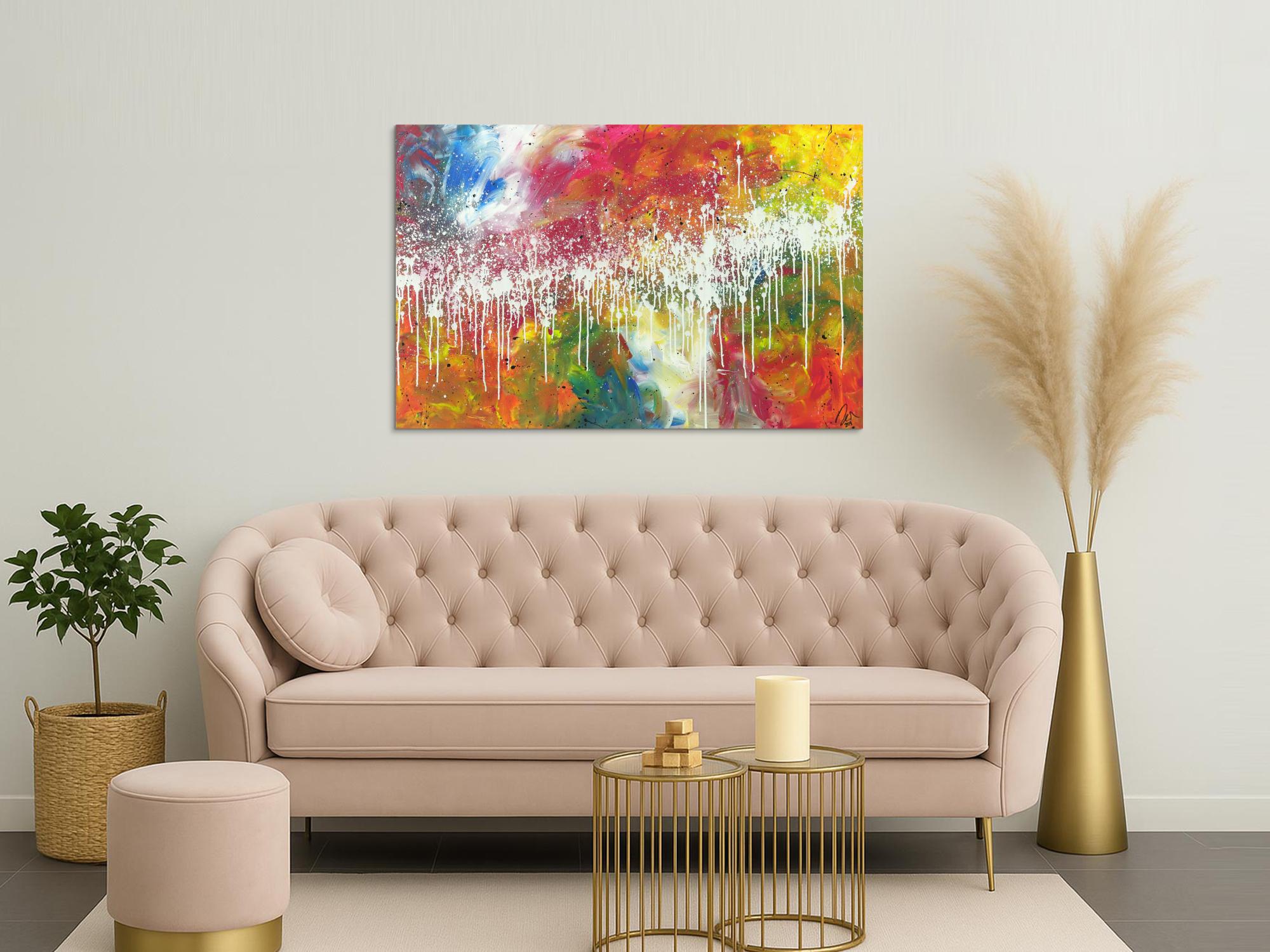 Modernes abstraktes Bild auf Leinwand handgemalt sehr bunt Modern Art