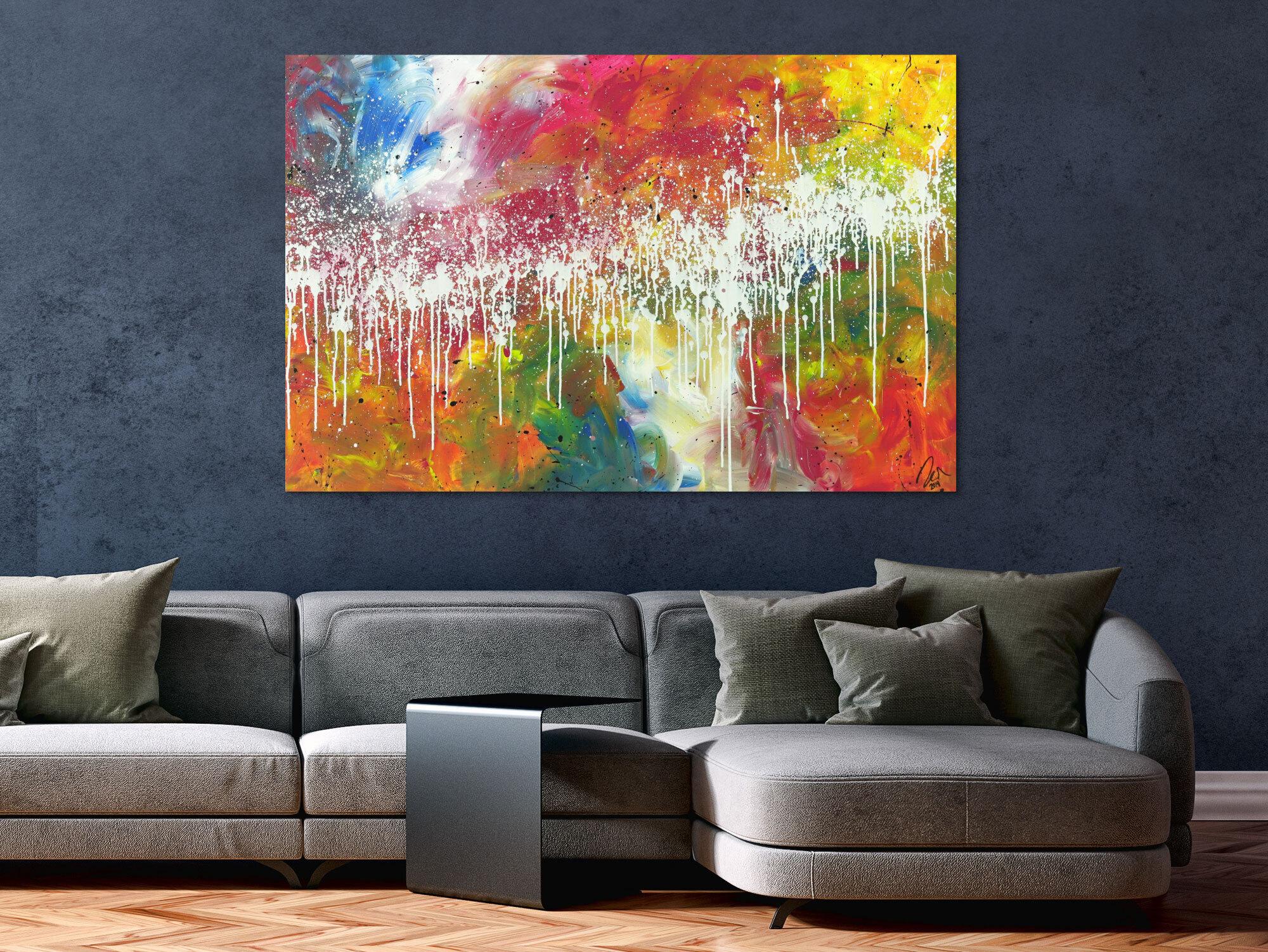 Modernes abstraktes Bild auf Leinwand handgemalt sehr bunt Modern Art