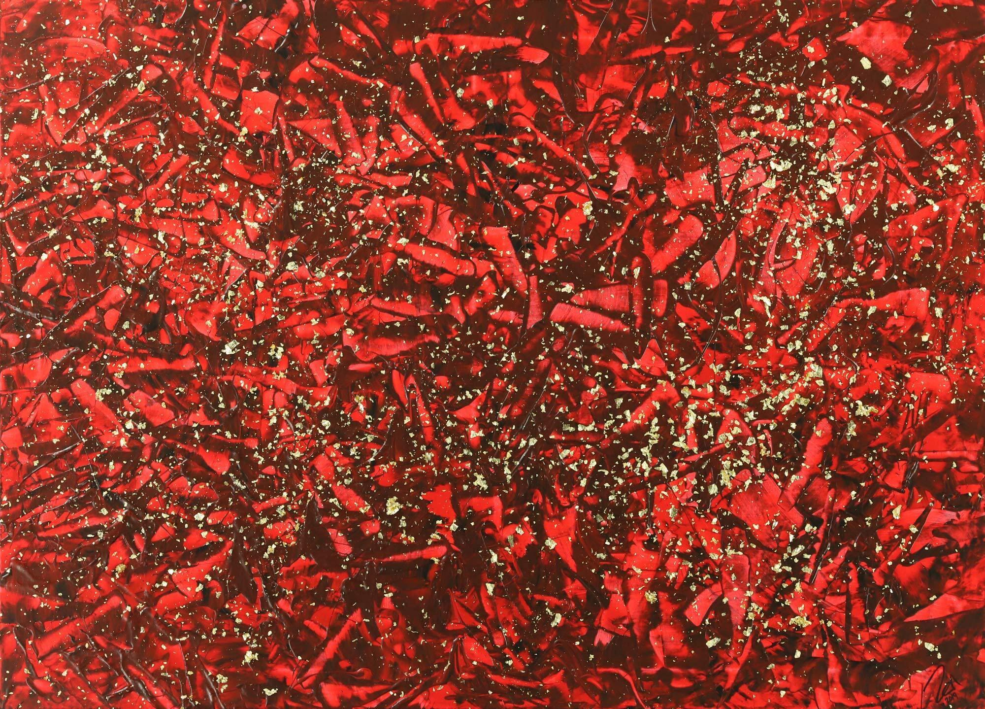 Abstraktes Gemälde rot und gold modern Art auf Leinwand handgemalt expressionistisch