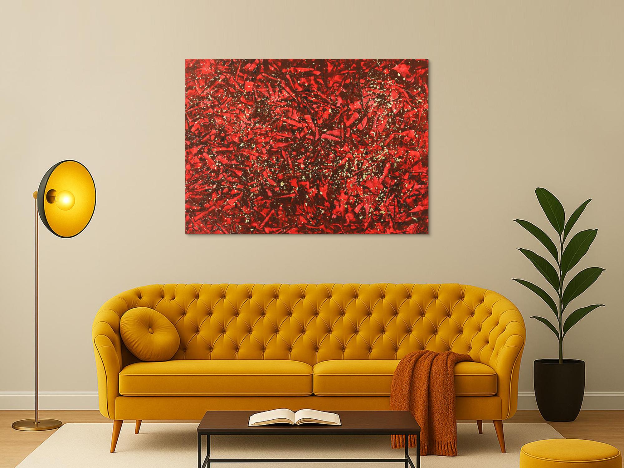 Abstraktes Gemälde rot und gold modern Art auf Leinwand handgemalt expressionistisch