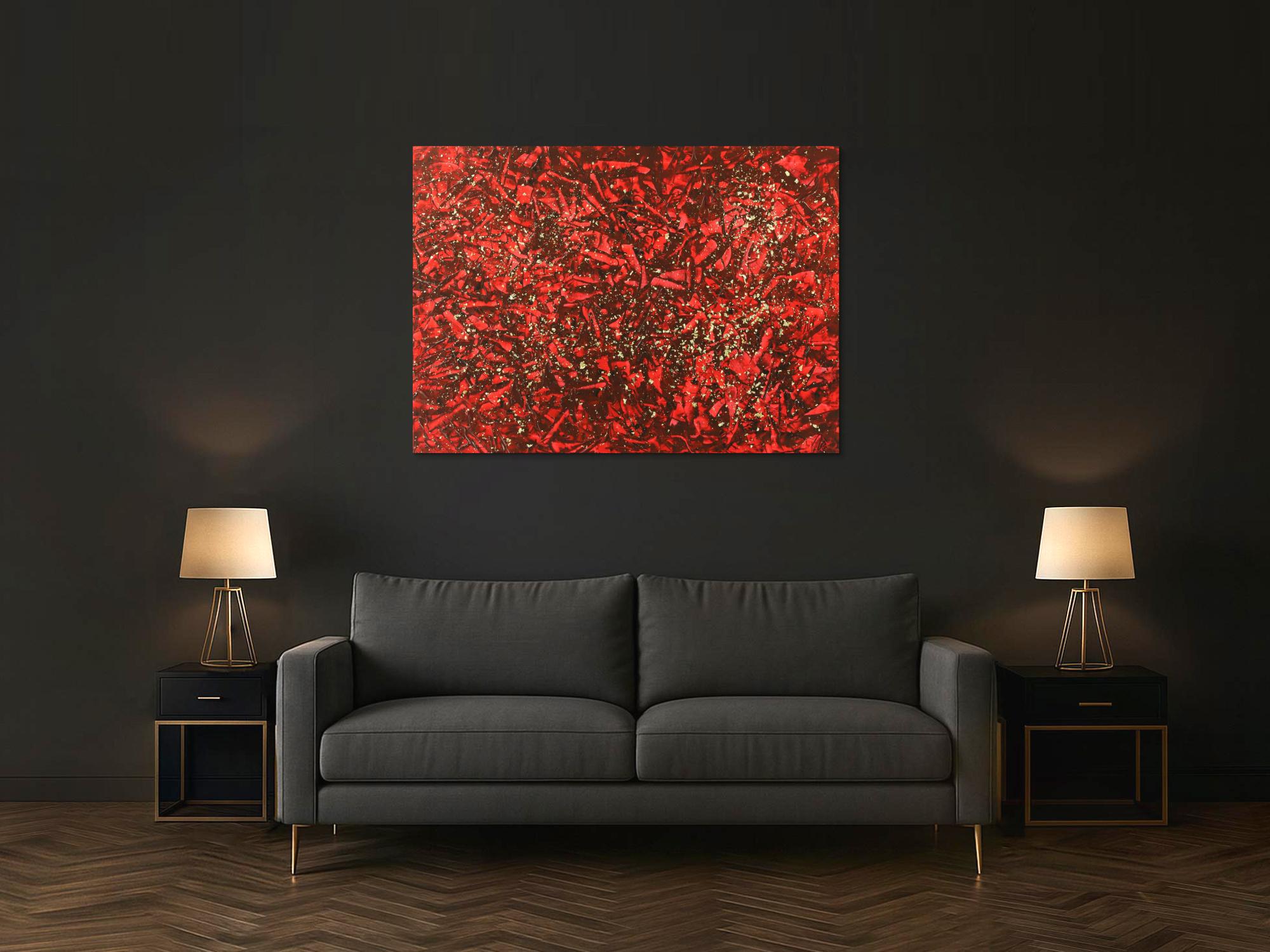 Abstraktes Gemälde rot und gold modern Art auf Leinwand handgemalt expressionistisch