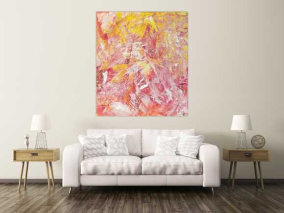 Abstraktes Gemälde Action Painting gelb rosa weiß Modern Art auf ...