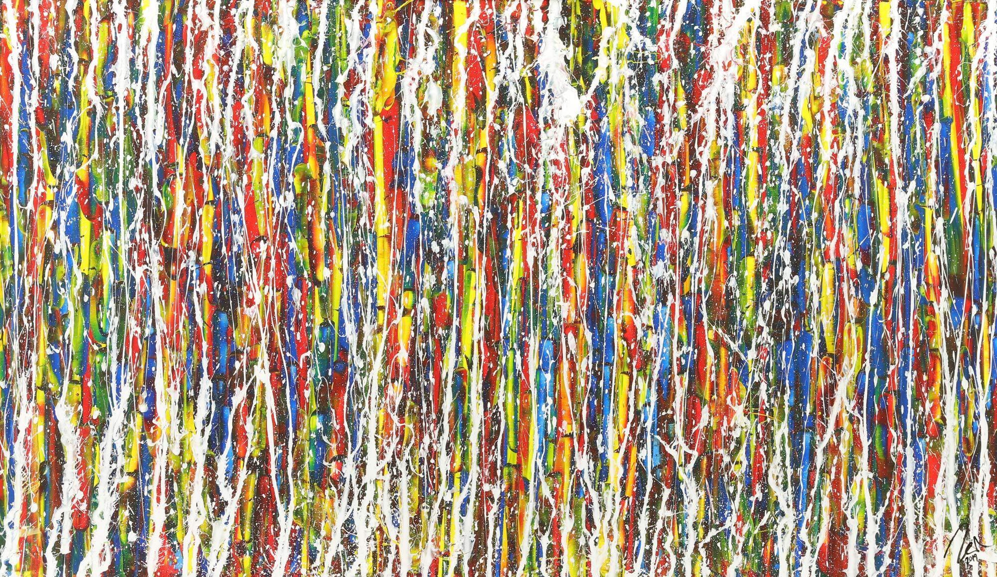 Abstraktes Gemälde Acryl Action Painting auf Leinwand sehr bunt handgemalt