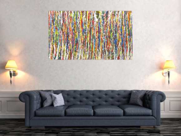 Abstraktes Gemälde Acryl Action Painting auf Leinwand sehr bunt handgemalt