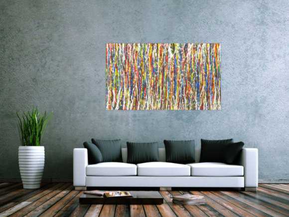 Abstraktes Gemälde Acryl Action Painting auf Leinwand sehr bunt handgemalt