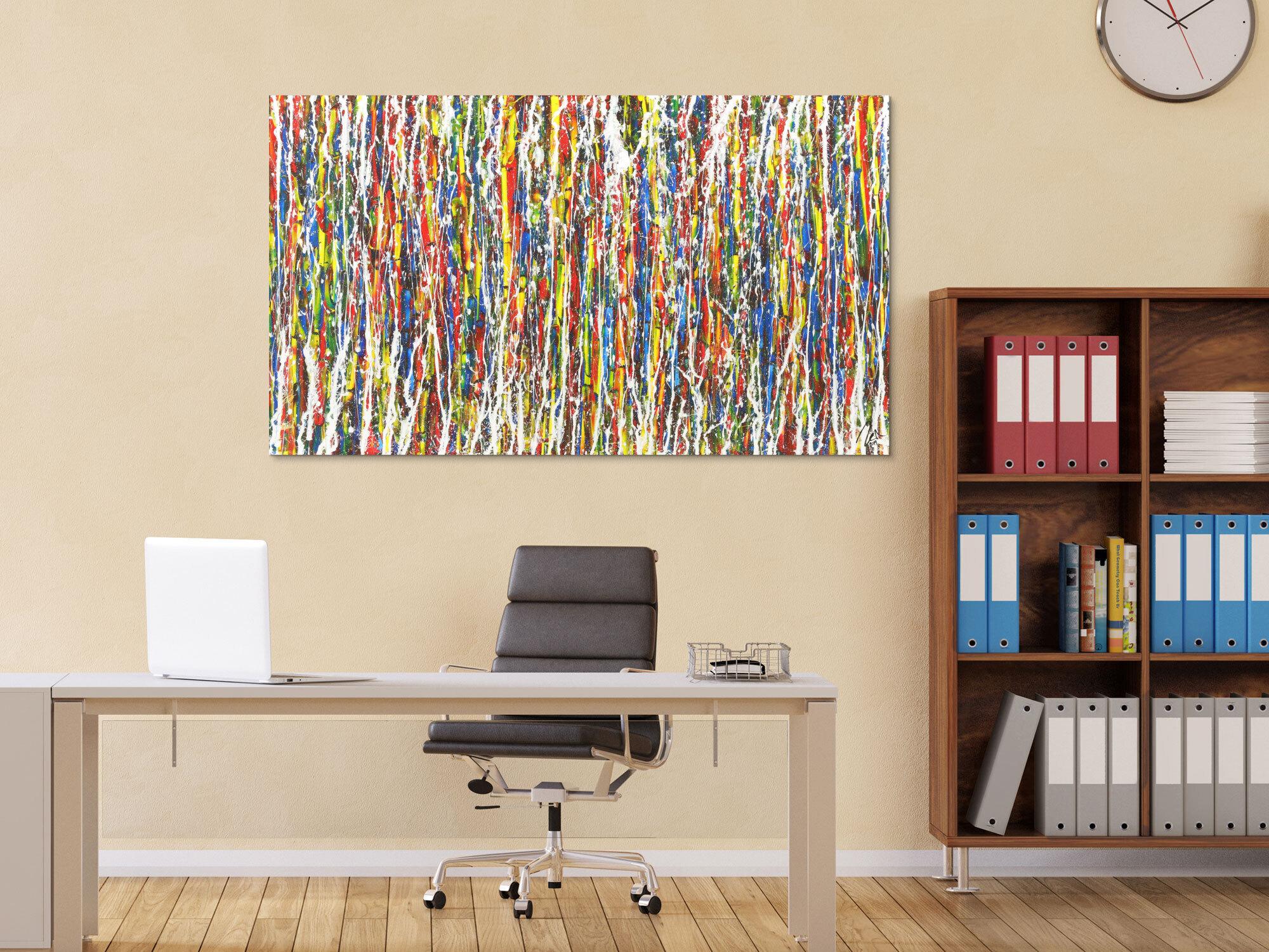 Abstraktes Gemälde Acryl Action Painting auf Leinwand sehr bunt handgemalt