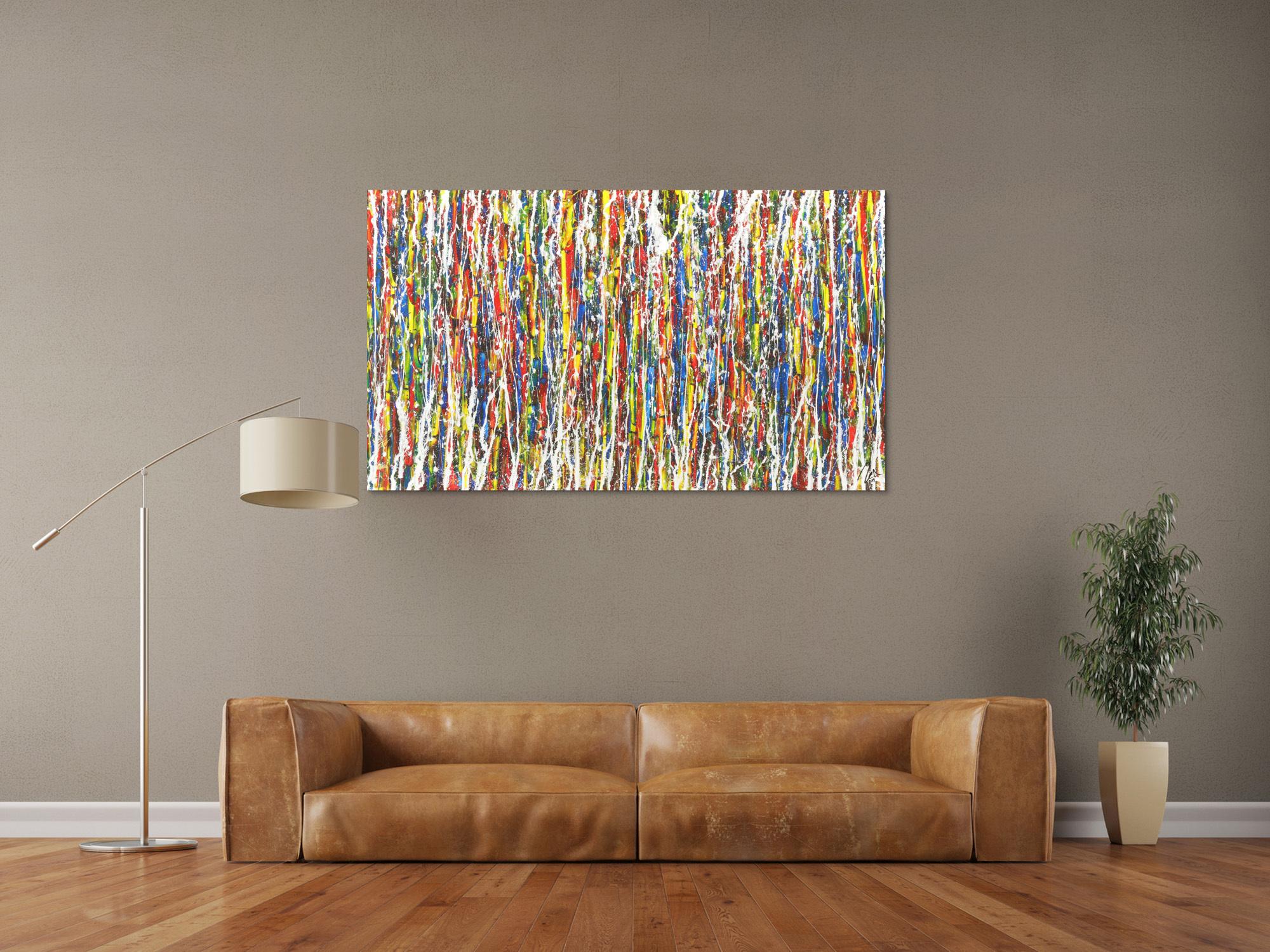 Abstraktes Gemälde Acryl Action Painting auf Leinwand sehr bunt handgemalt