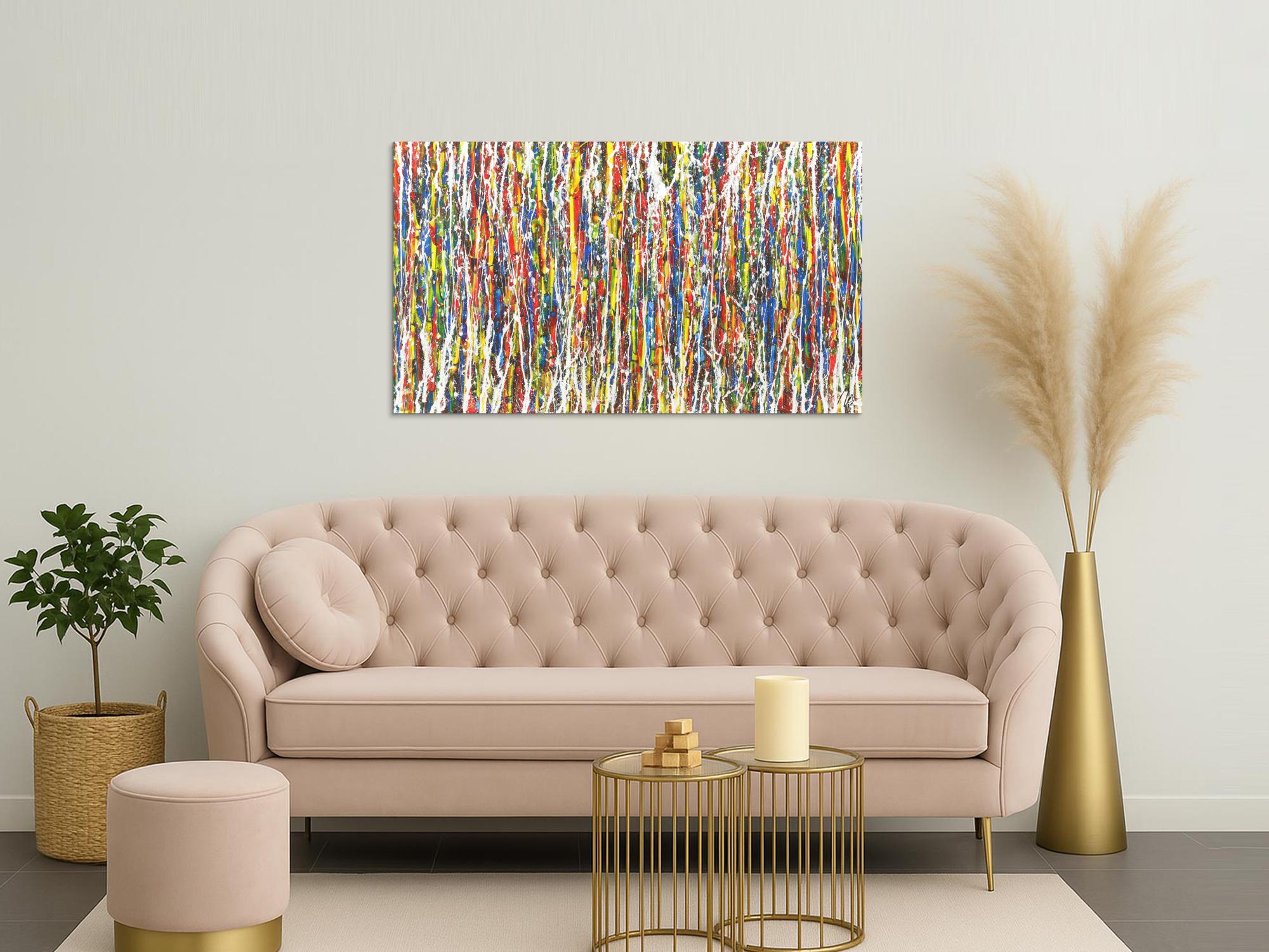 Abstraktes Gemälde Acryl Action Painting auf Leinwand sehr bunt handgemalt