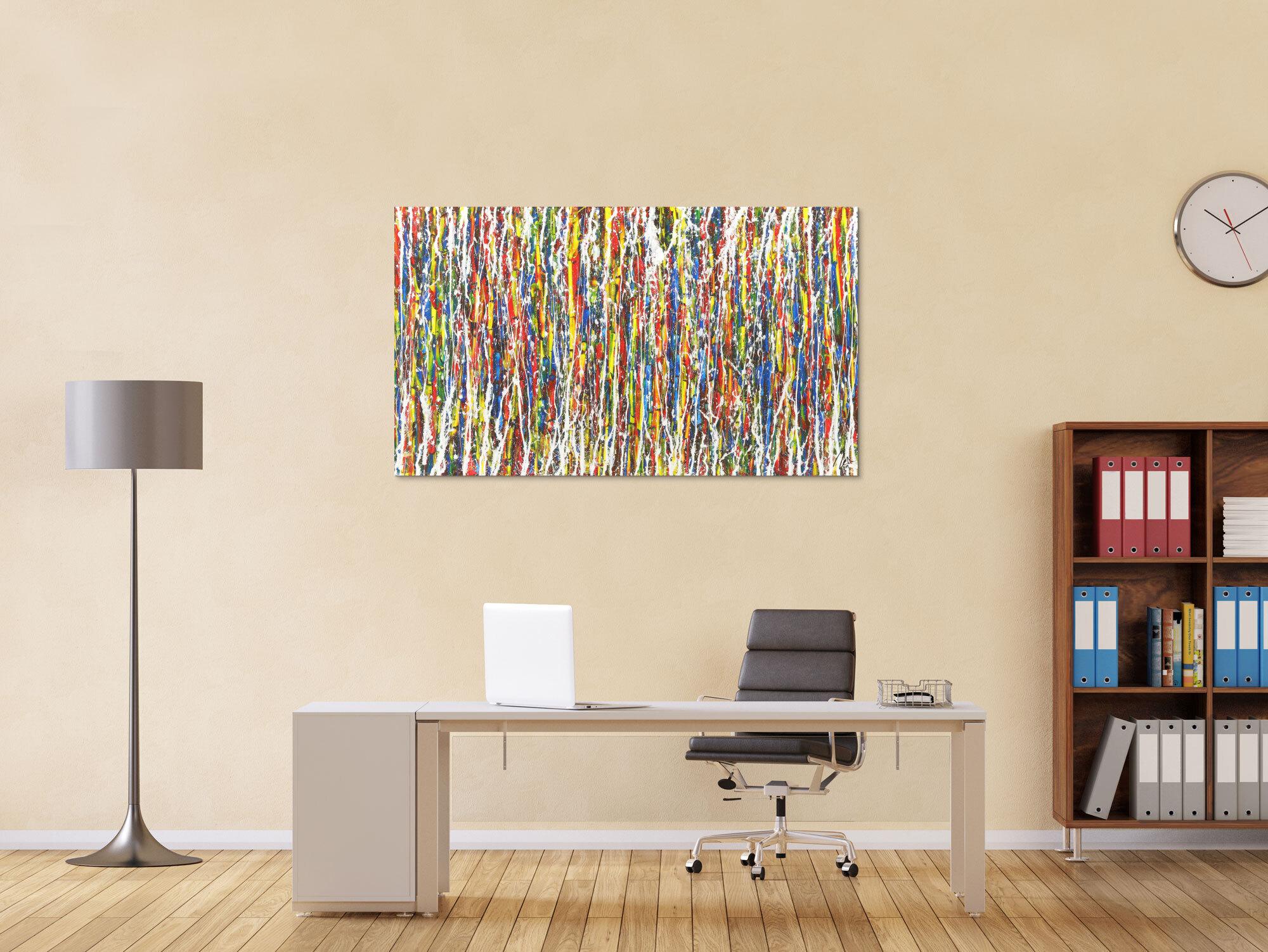 Abstraktes Gemälde Acryl Action Painting auf Leinwand sehr bunt handgemalt