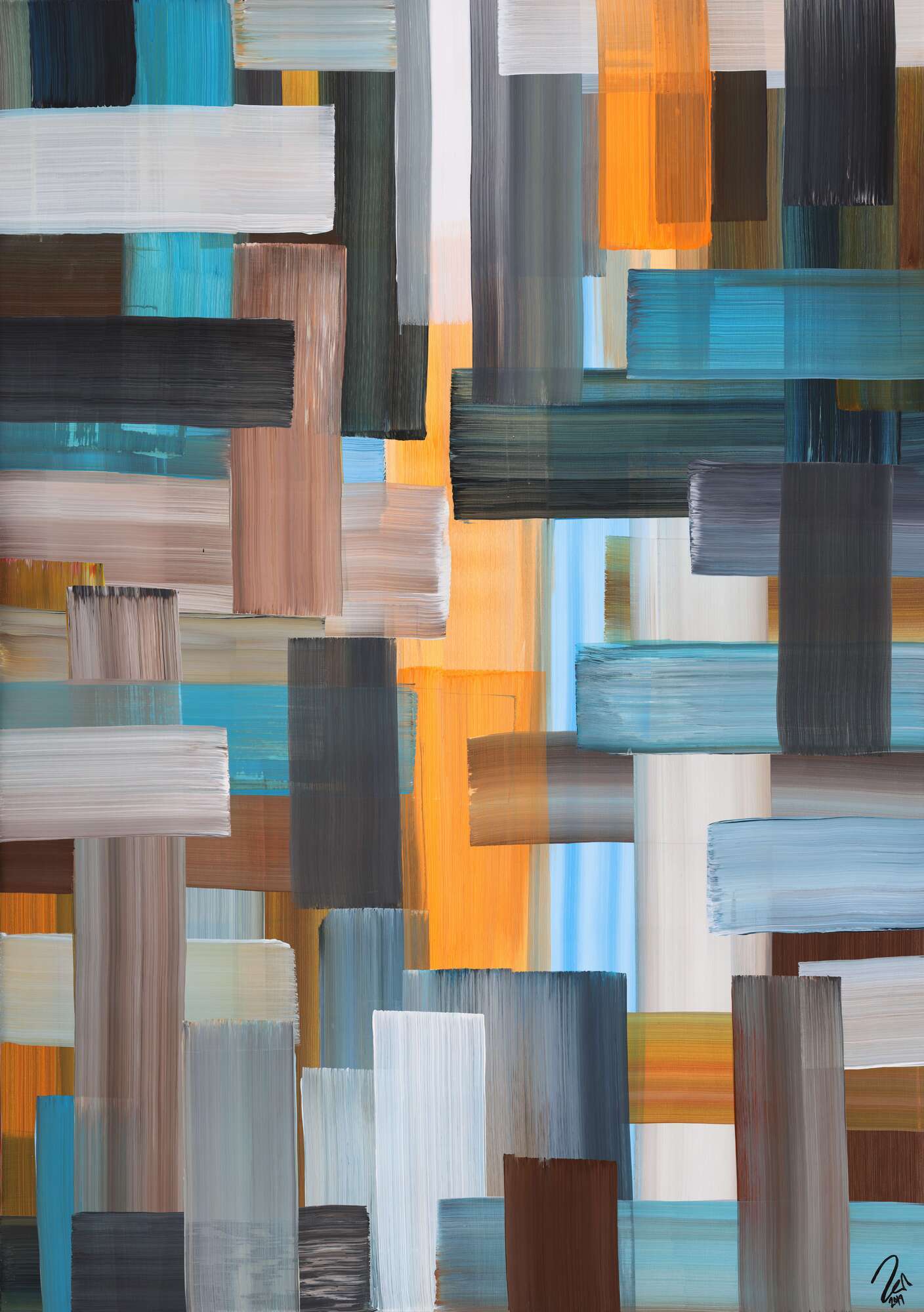 Abstraktes Gemälde Streifen zeitgenössisch modern handgemalt auf Leinwand Hochformat