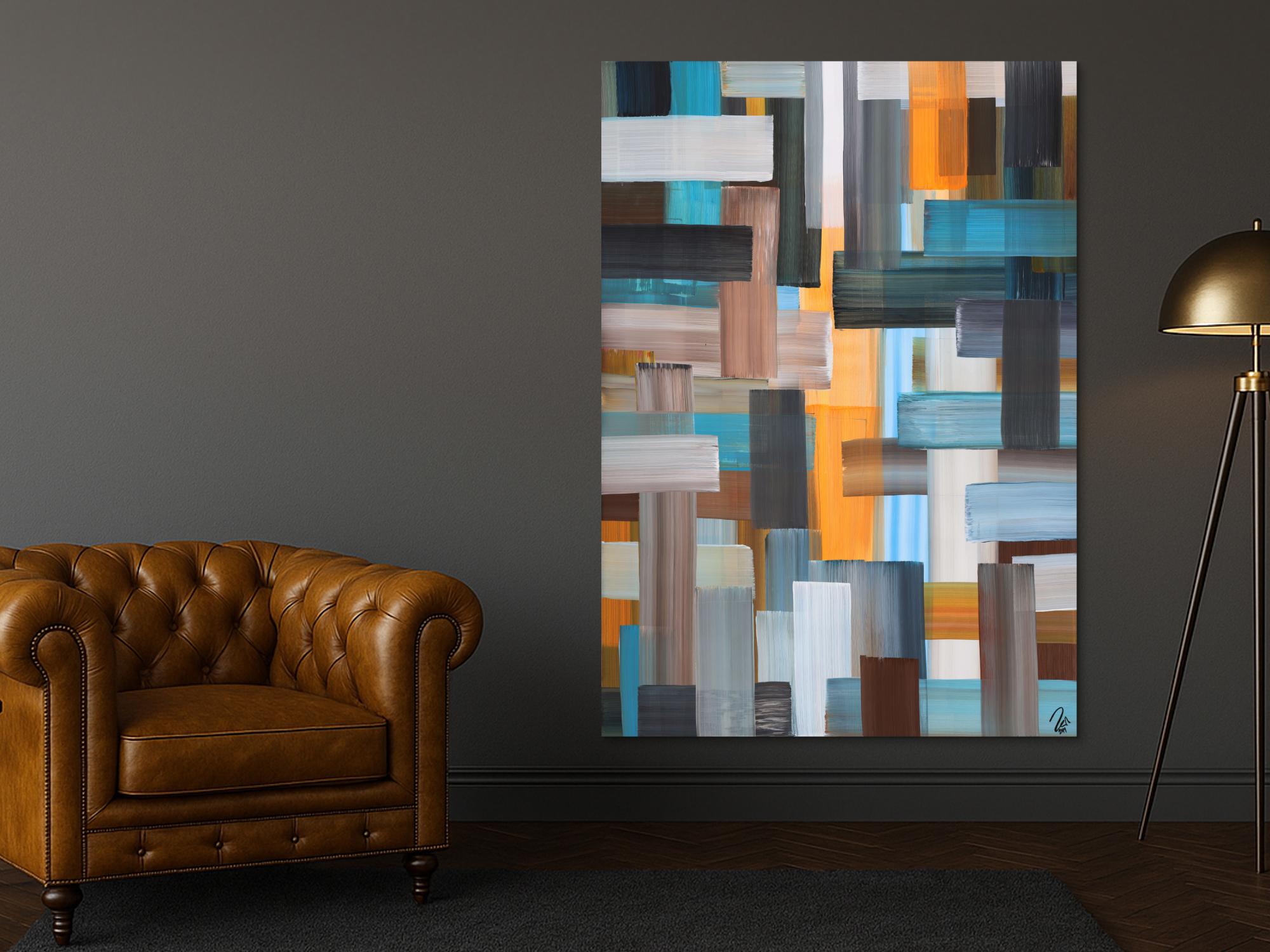 Abstraktes Gemälde Streifen zeitgenössisch modern handgemalt auf Leinwand Hochformat