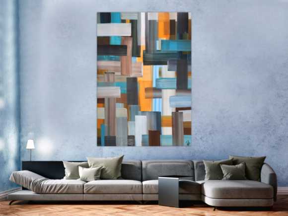 Abstraktes Gemälde Streifen zeitgenössisch modern handgemalt auf Leinwand Hochformat