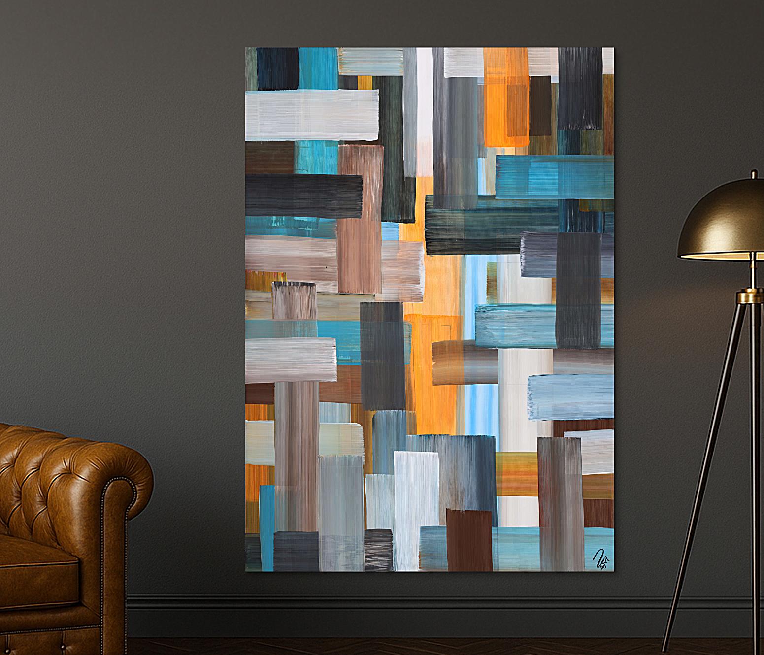 Abstraktes Gemälde Streifen zeitgenössisch modern handgemalt auf Leinwand Hochformat