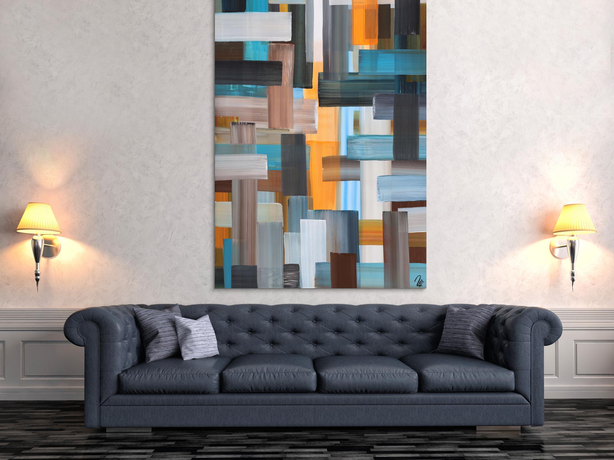 Abstraktes Gemälde Streifen zeitgenössisch modern handgemalt auf Leinwand Hochformat