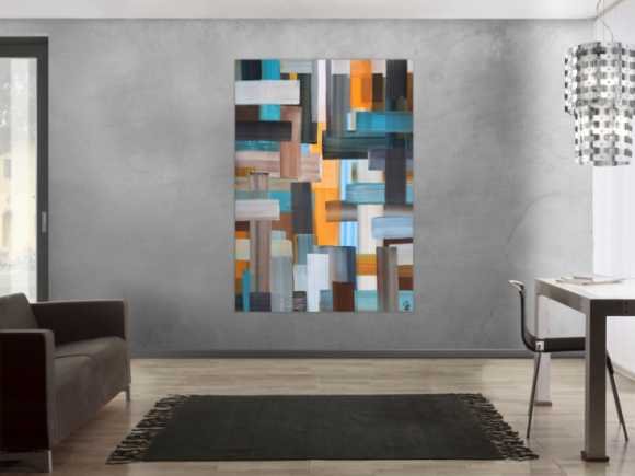 Abstraktes Gemälde Streifen zeitgenössisch modern handgemalt auf Leinwand Hochformat