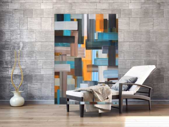Abstraktes Gemälde Streifen zeitgenössisch modern handgemalt auf Leinwand Hochformat