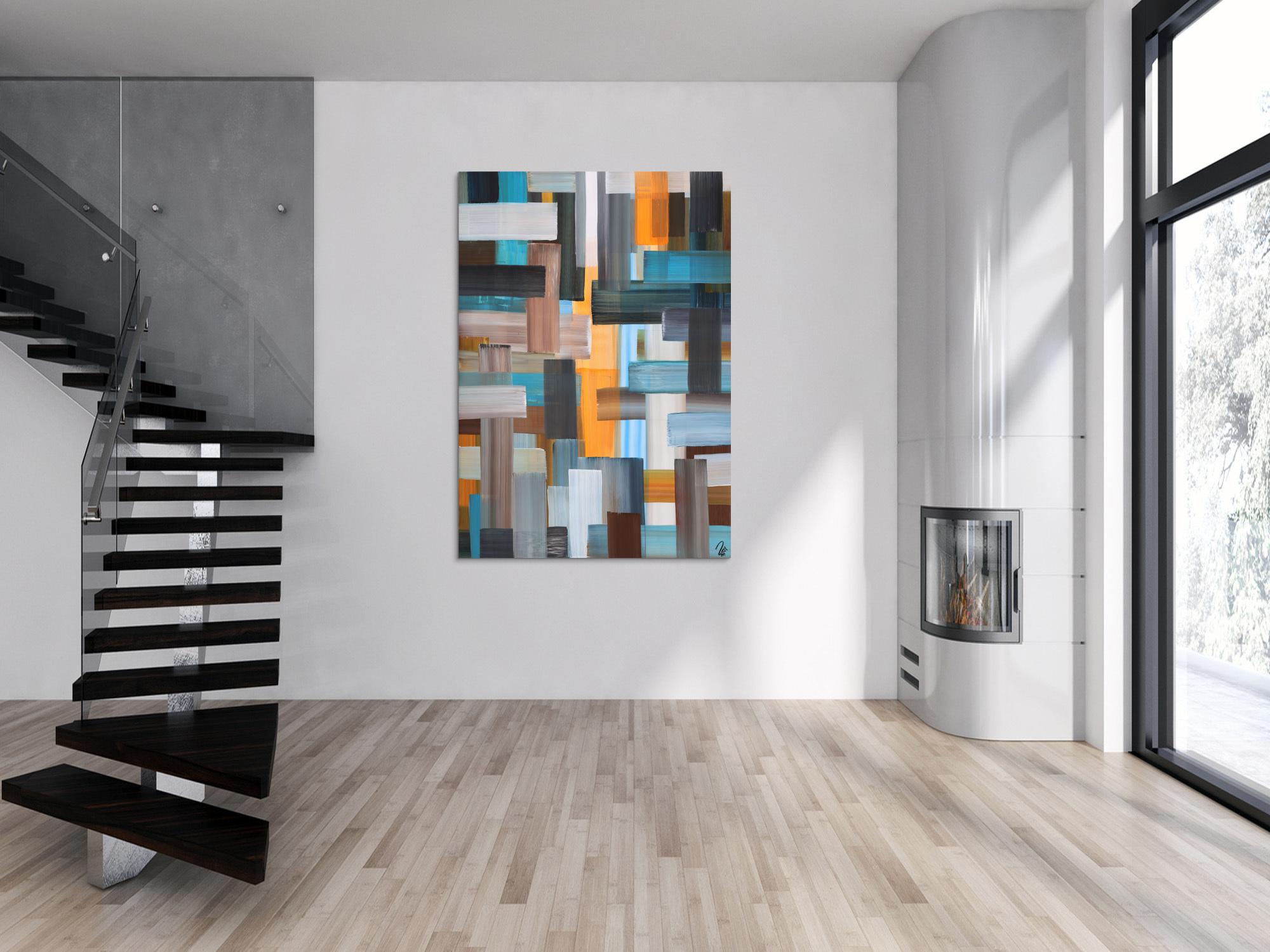 Abstraktes Gemälde Streifen zeitgenössisch modern handgemalt auf Leinwand Hochformat