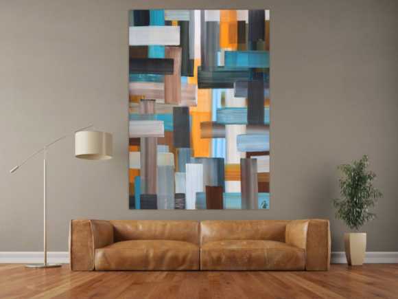 Abstraktes Gemälde Streifen zeitgenössisch modern handgemalt auf Leinwand Hochformat