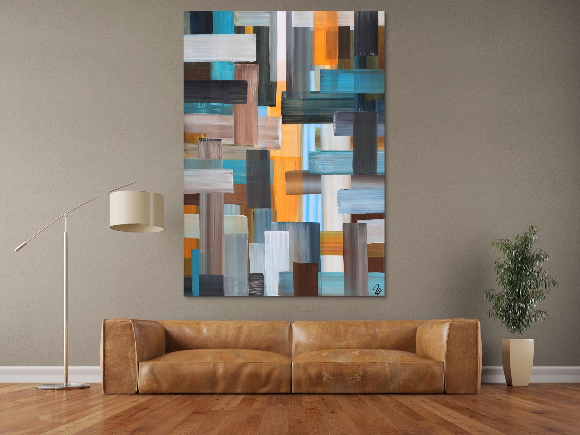 Abstraktes Gemälde Streifen zeitgenössisch modern handgemalt auf Leinwand Hochformat