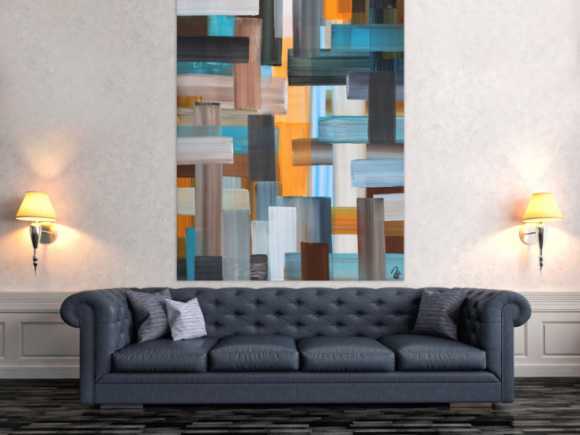 Abstraktes Gemälde Streifen zeitgenössisch modern handgemalt auf Leinwand Hochformat