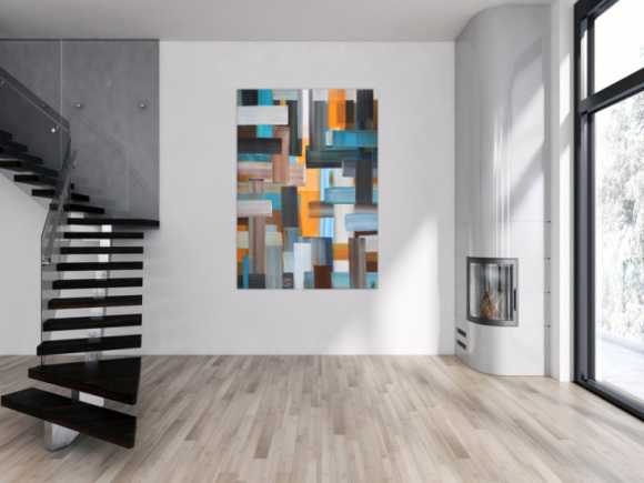 Abstraktes Gemälde Streifen zeitgenössisch modern handgemalt auf Leinwand Hochformat
