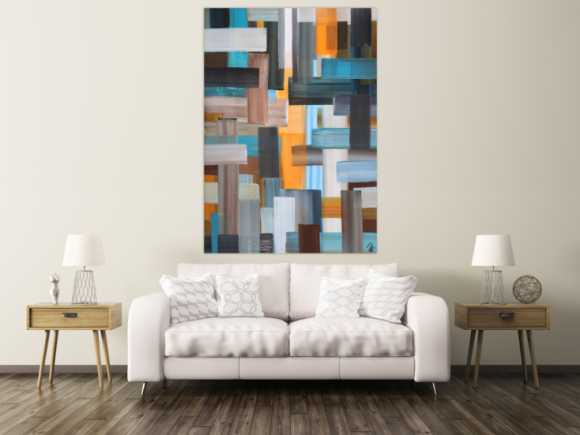 Abstraktes Gemälde Streifen zeitgenössisch modern handgemalt auf Leinwand Hochformat