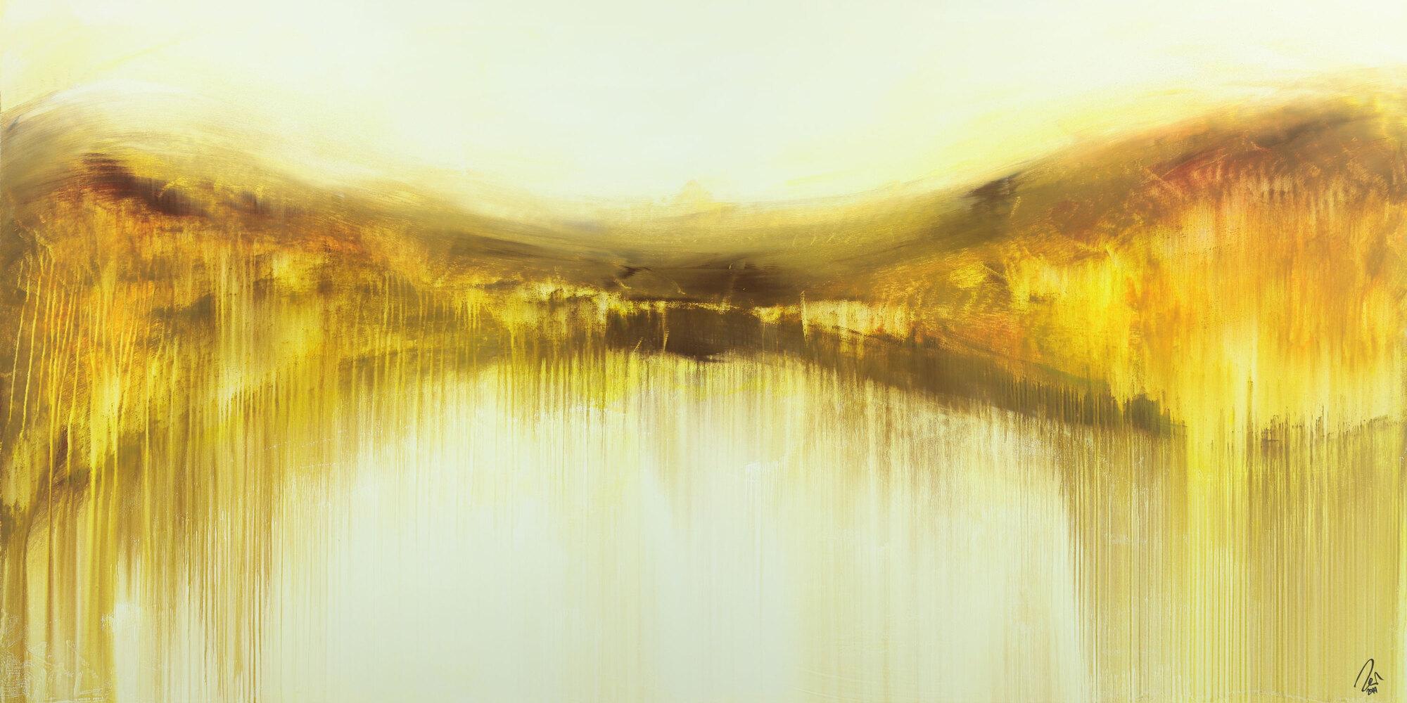 Abstraktes Gemälde handgemalt auf Leinwand weiß gelb braun zeitgenössisch