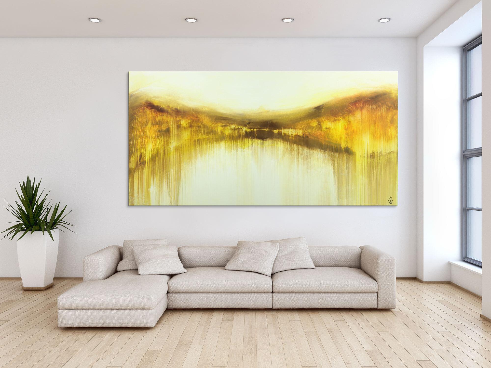 Abstraktes Gemälde handgemalt auf Leinwand weiß gelb braun zeitgenössisch