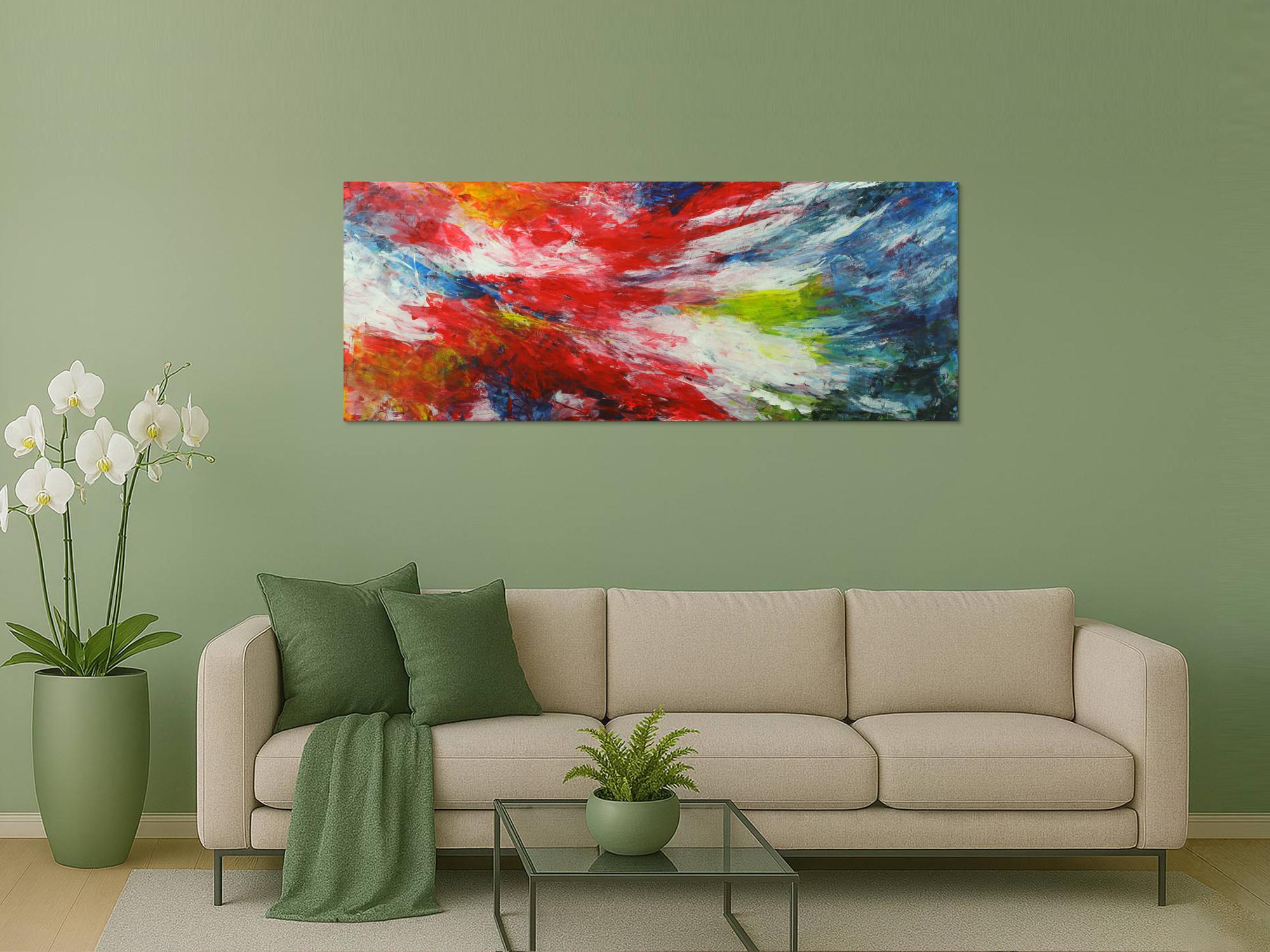 Modernes abstraktes Bild auf Leinwand handgemalt bunte Farben Spachteltechnik