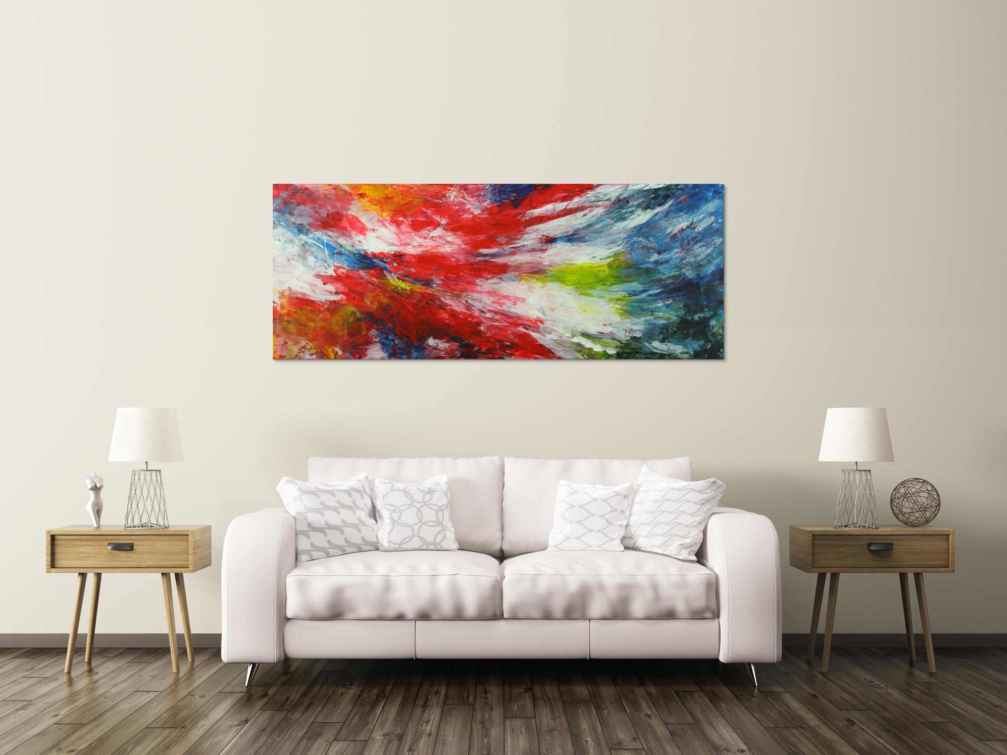 Modernes abstraktes Bild auf Leinwand handgemalt bunte Farben Spachteltechnik