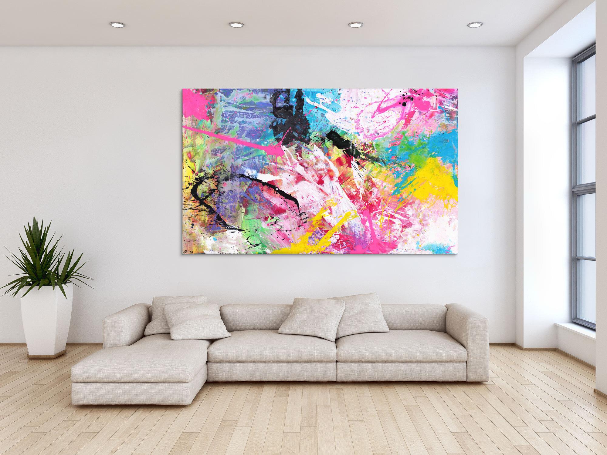 Abstraktes Gemälde sehr bunt neon Farben Action Painting Modern Art