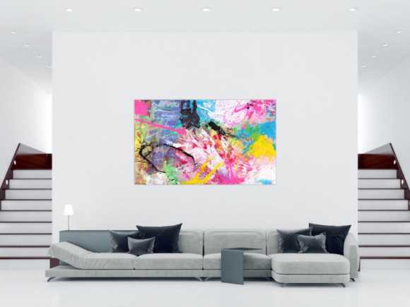 Abstraktes Gemälde sehr bunt neon Farben Action Painting Modern Art