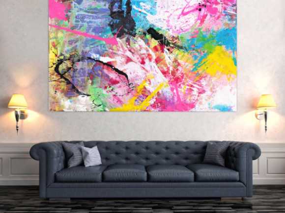 Abstraktes Gemälde sehr bunt neon Farben Action Painting Modern Art