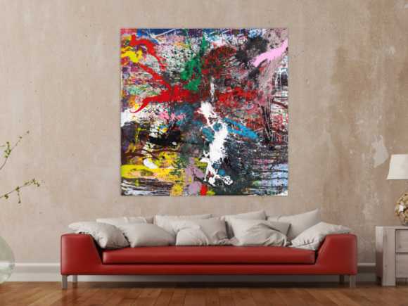 Action Painting Gemälde auf Leinwand handgemalt Modern Art bunt Splash Art