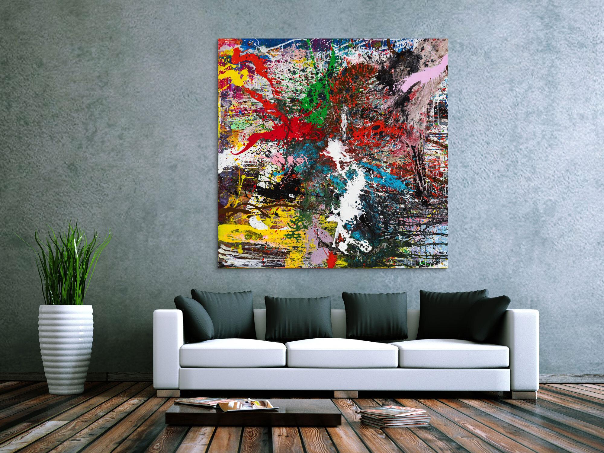 Action Painting Gemälde auf Leinwand handgemalt Modern Art bunt Splash Art