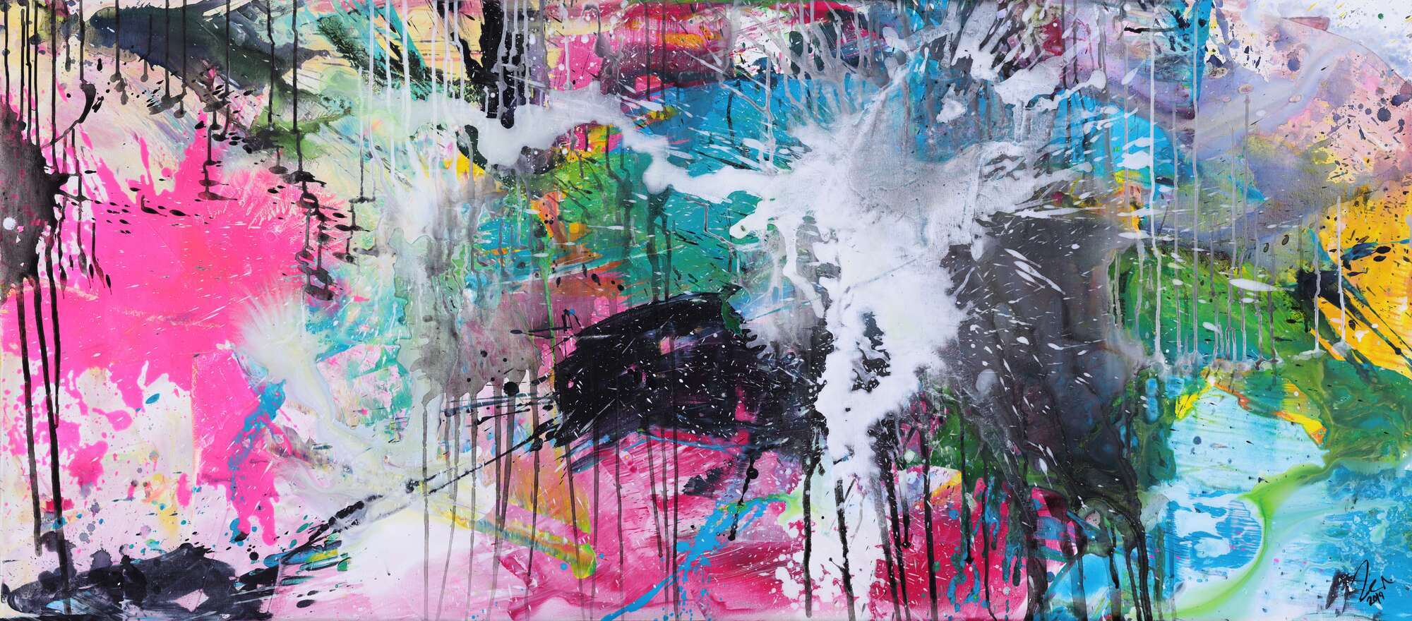 Abstraktes Gemälde sehr bunt Mondern Art handgemalt Mischtechnik