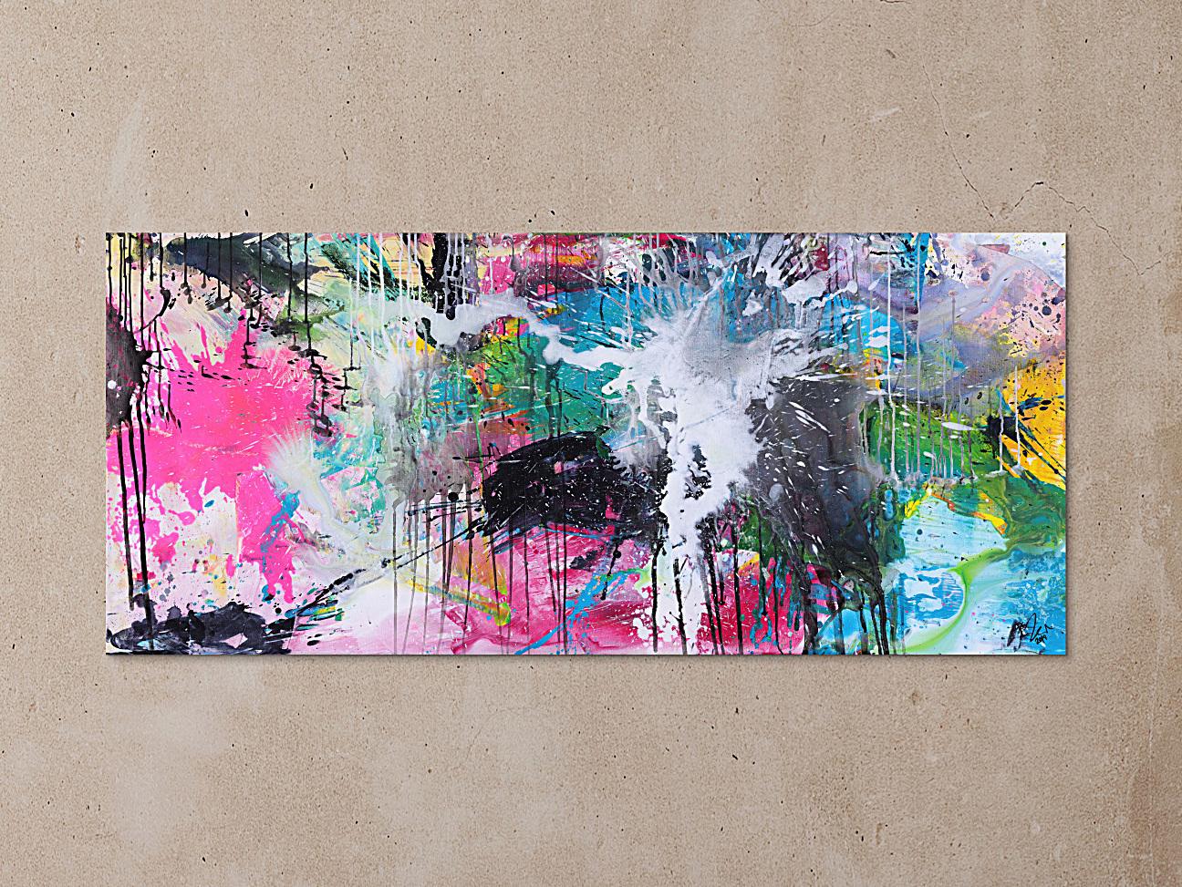 Abstraktes Gemälde sehr bunt Mondern Art handgemalt Mischtechnik