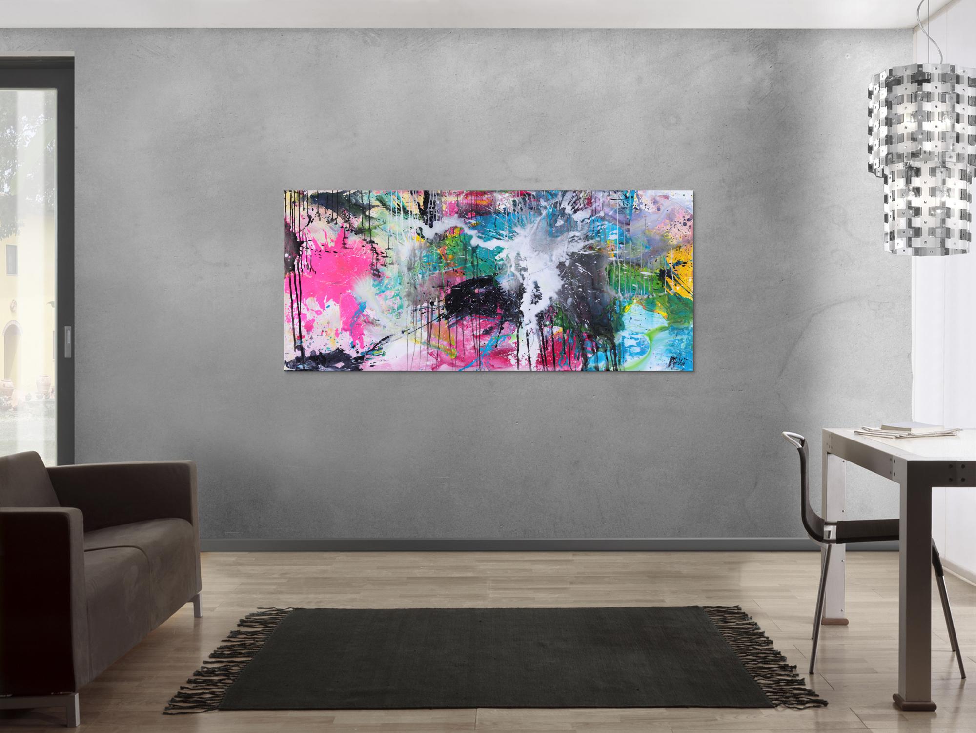 Abstraktes Gemälde sehr bunt Mondern Art handgemalt Mischtechnik