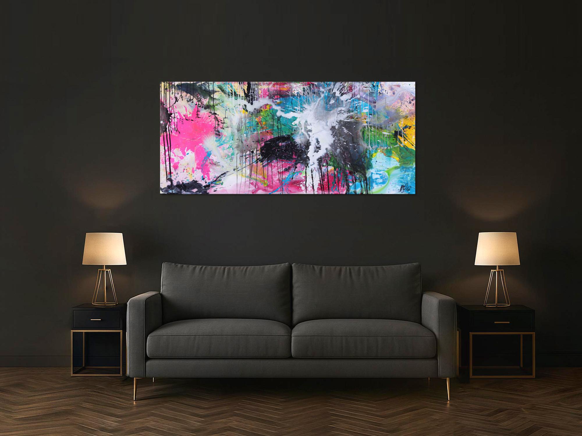 Abstraktes Gemälde sehr bunt Mondern Art handgemalt Mischtechnik