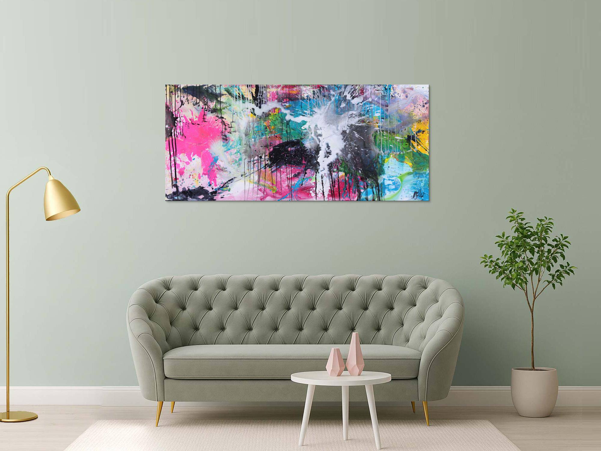 Abstraktes Gemälde sehr bunt Mondern Art handgemalt Mischtechnik