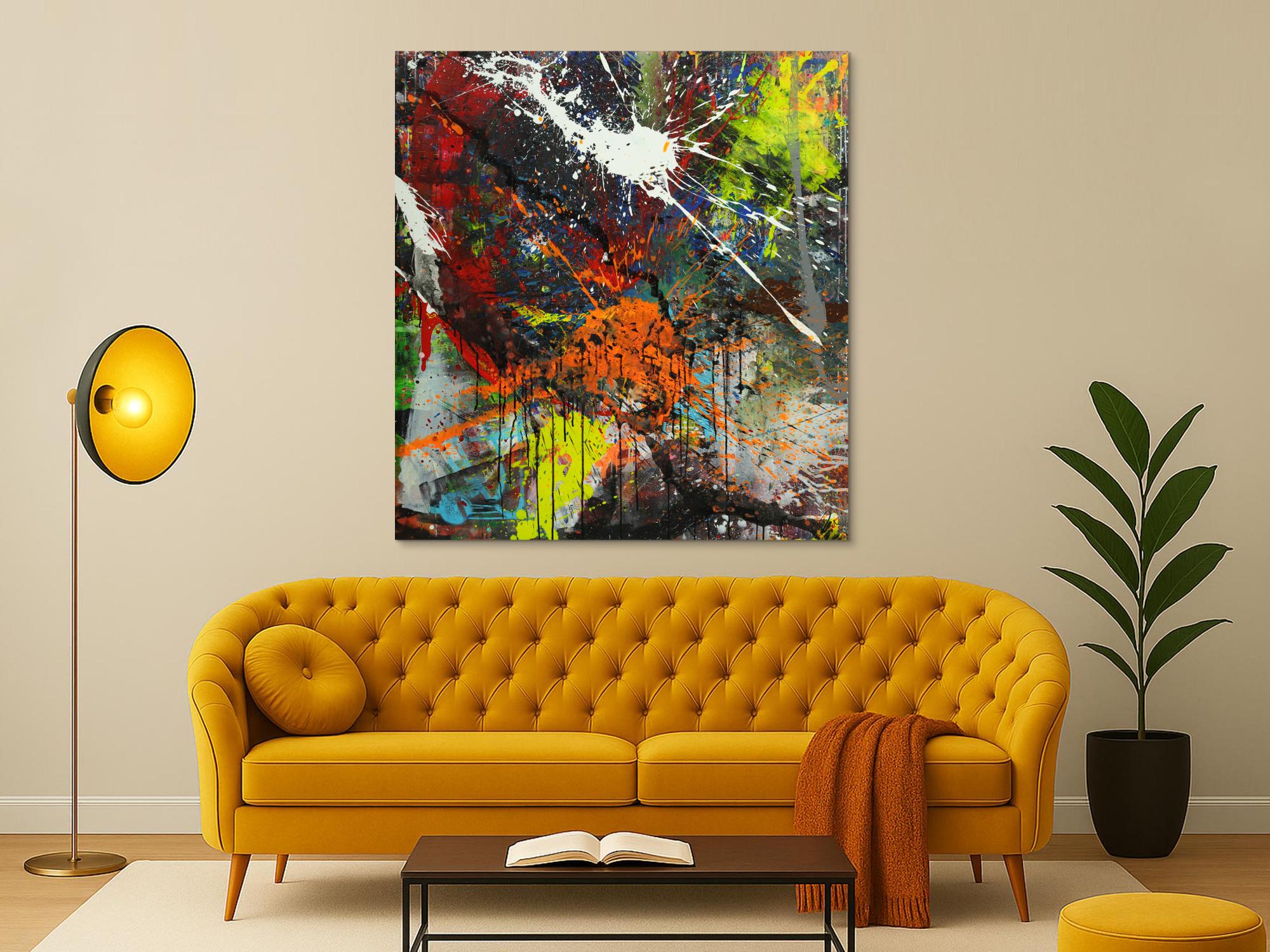 Abstraktes Gemälde bunt Action Painting Mischtechnik Modern Art auf Leinwand Hochformat