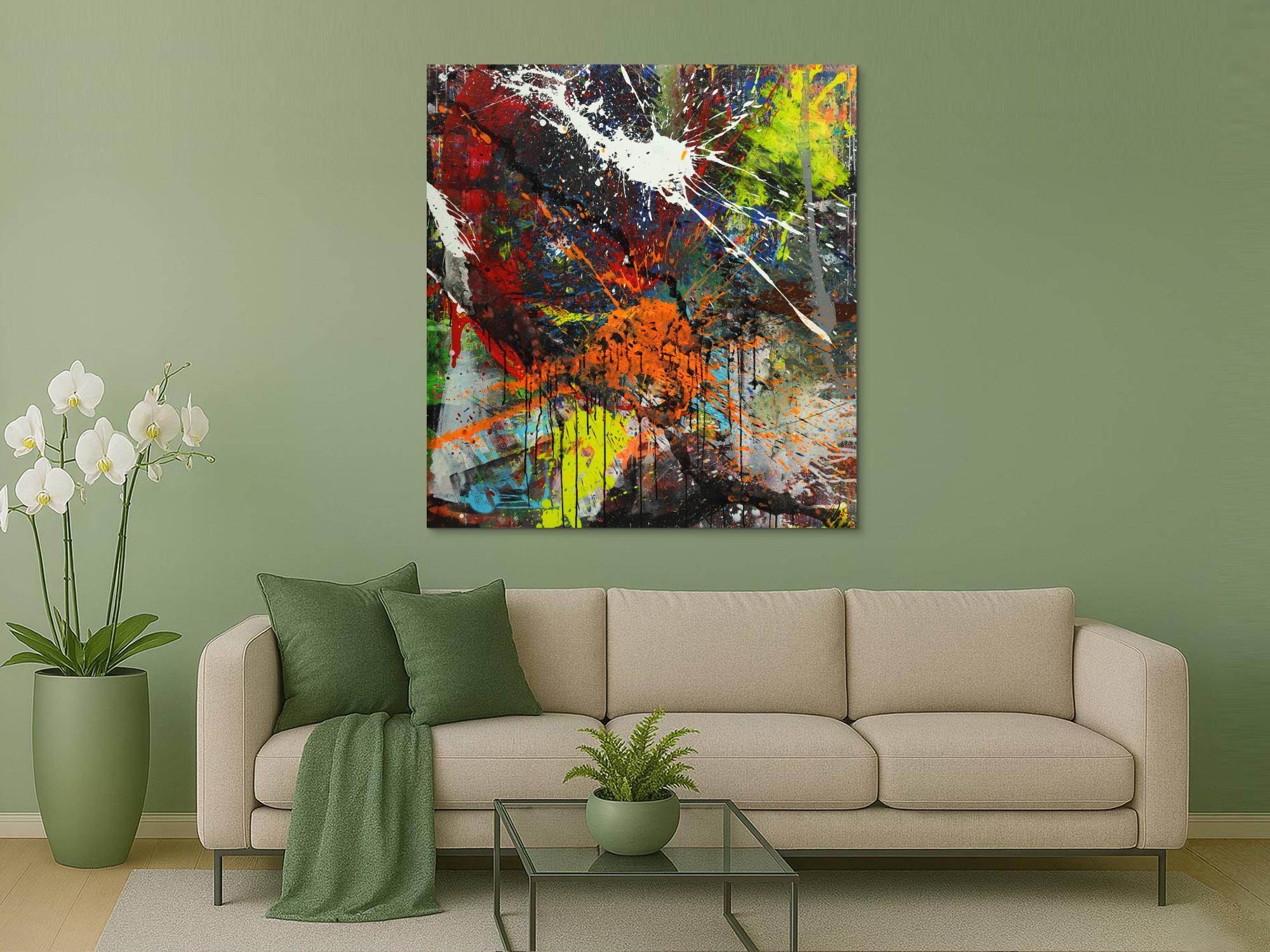 Abstraktes Gemälde bunt Action Painting Mischtechnik Modern Art auf Leinwand Hochformat