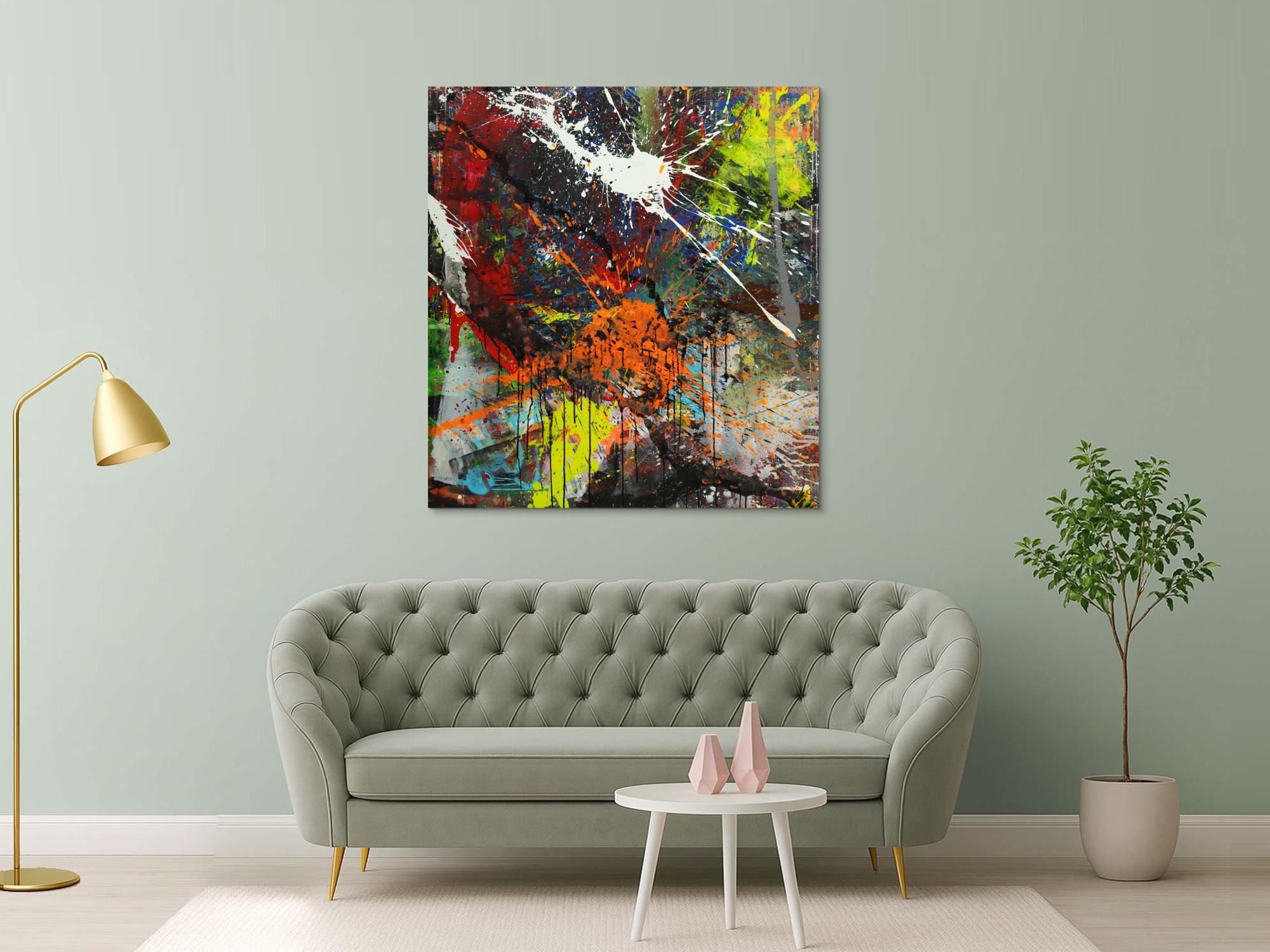 Abstraktes Gemälde bunt Action Painting Mischtechnik Modern Art auf Leinwand Hochformat