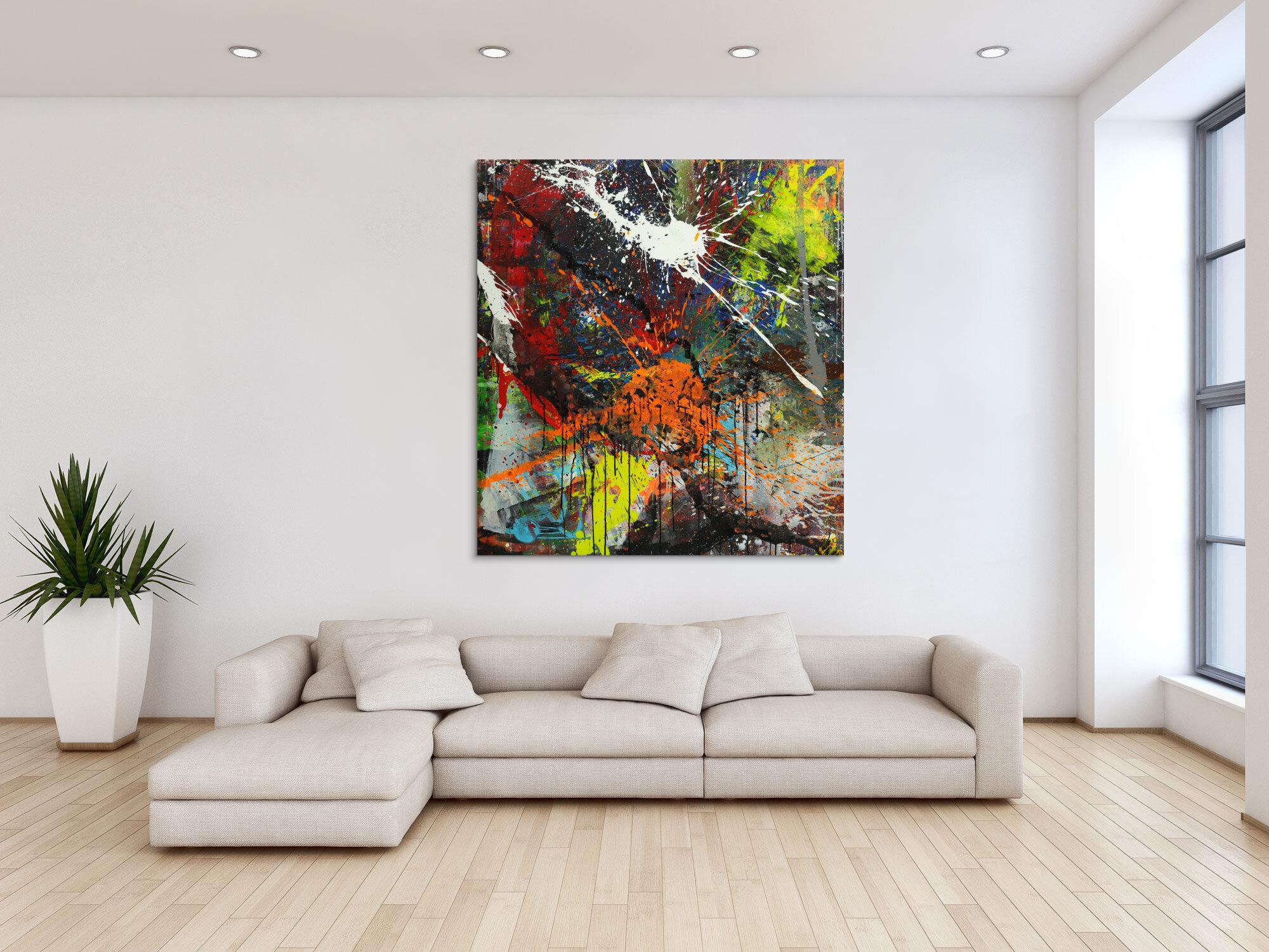 Abstraktes Gemälde bunt Action Painting Mischtechnik Modern Art auf Leinwand Hochformat